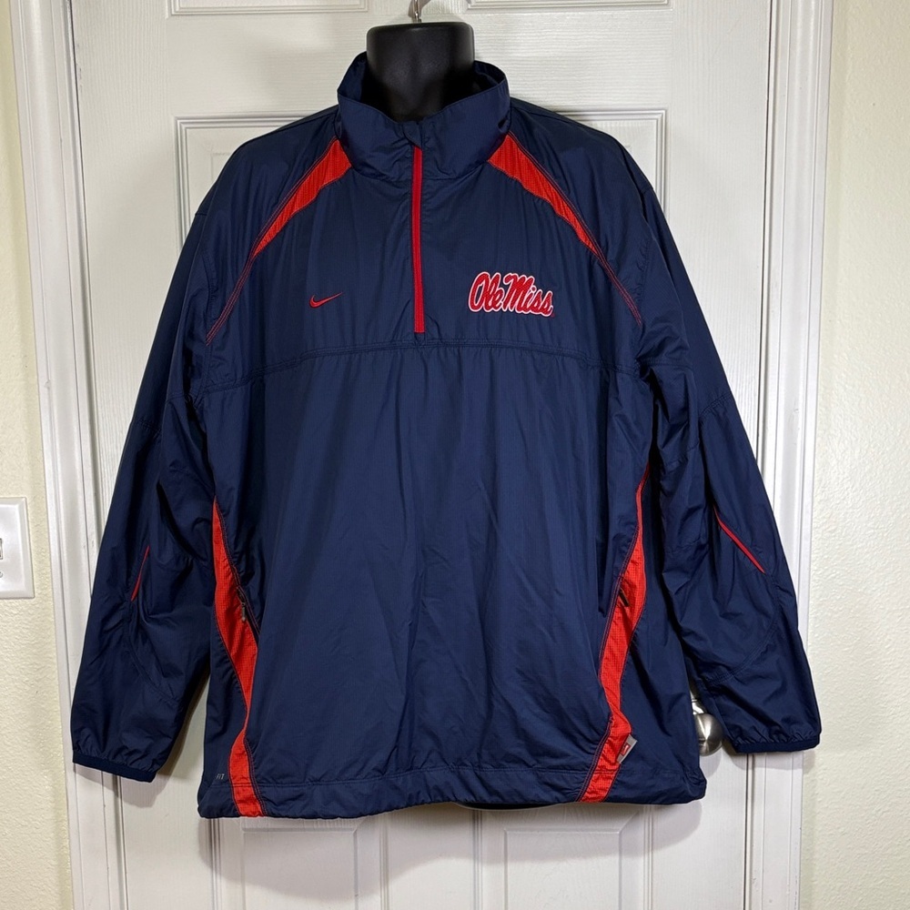 Nike Storm Fit Men's Ole Miss Rebels Blue/Red 1/4 Zip Pullover- Size X-Large